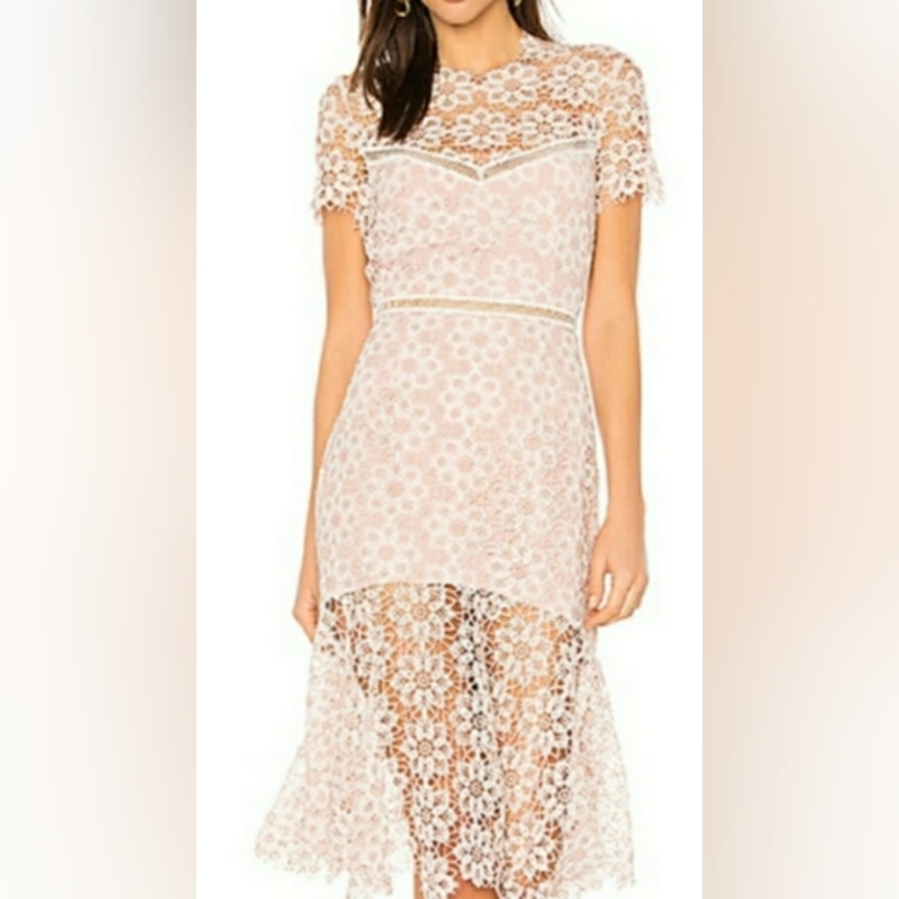 New Tags Saylor Anthropologie Lille Pink Lace Spring Dress L - Picture 7 of 9